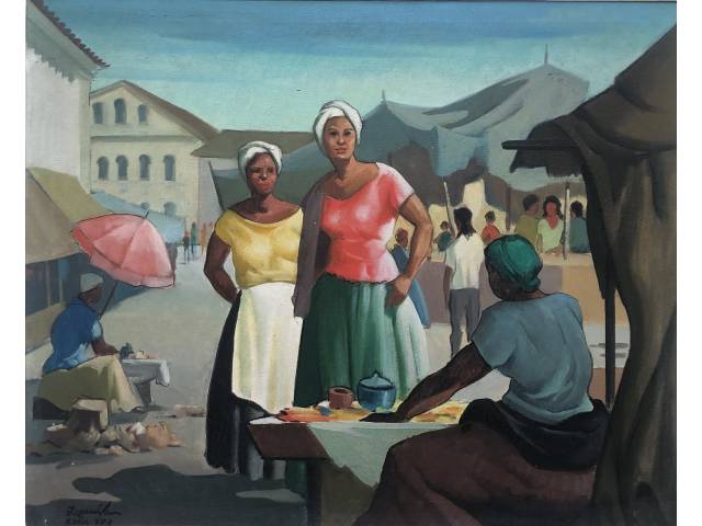 Rescala (João José Rescala) óleo sobre tela 47 x 60 cm "As Baianas" assinada e datada CIE 1972