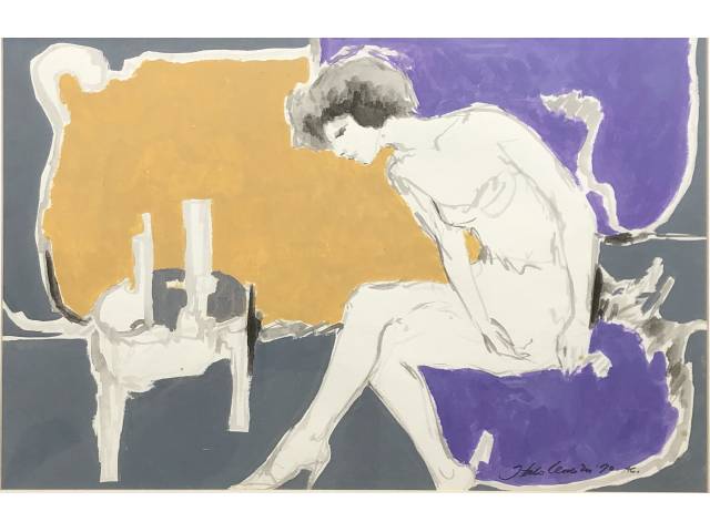 Italo Cencini técnica mista sobre cartão 31,5 x 47 cm "Mulher sentada" assinada e datada CID 1990