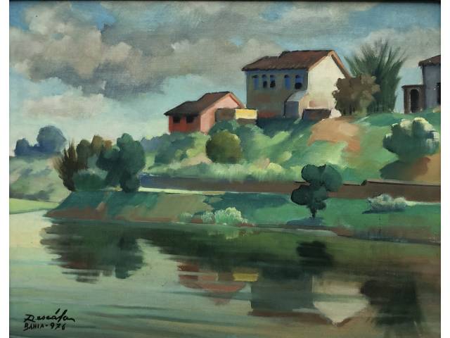 Rescala (João José Rescala) óleo sobre tela 42 x 52 cm intitulada "Dique do Tororó 2" assinada e datada 1976 CID localizada Bahia