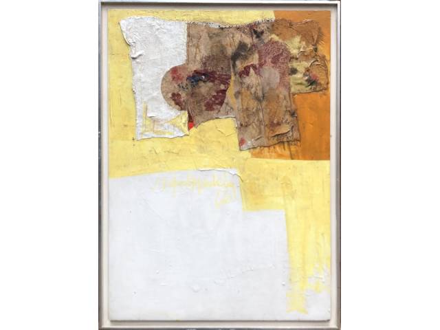 Silvio Oppenheim técnica mista sobre madeira 70 x 50 cm "Sem título" ass. centro 1966 coleção Martin Wurzmann