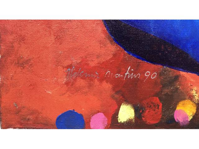 Aldemir Martins acrílica sobre tela 130 x 100 cm “Gato Azul” ass e datada CIE E Verso 1990  com cache Galeria Marques