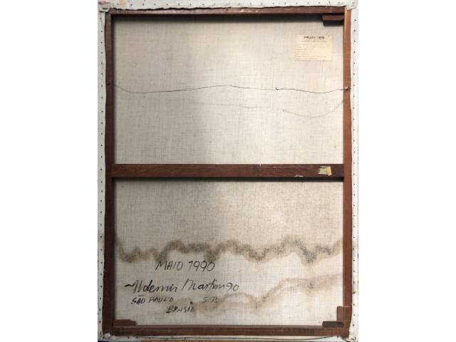 Aldemir Martins acrílica sobre tela 130 x 100 cm “Gato Azul” ass e datada CIE E Verso 1990  com cache Galeria Marques