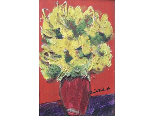 Emile Tuchband óleo sobre madeira 29 x 19 cm "Flores" assinada CID