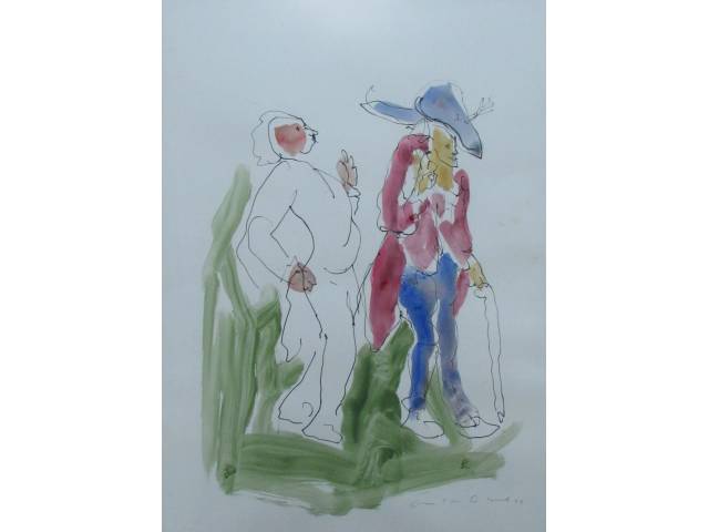 Cabral (Antonio Helio Cabral) técnica mista sobre papel 69 x 49 cm "Dom Quixote" assinada CID