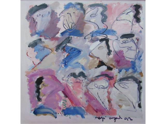 Naji Ayoub acrílica sobre tela 100 x 100 cm "Perfis" assinada e datada CID e verso  1992