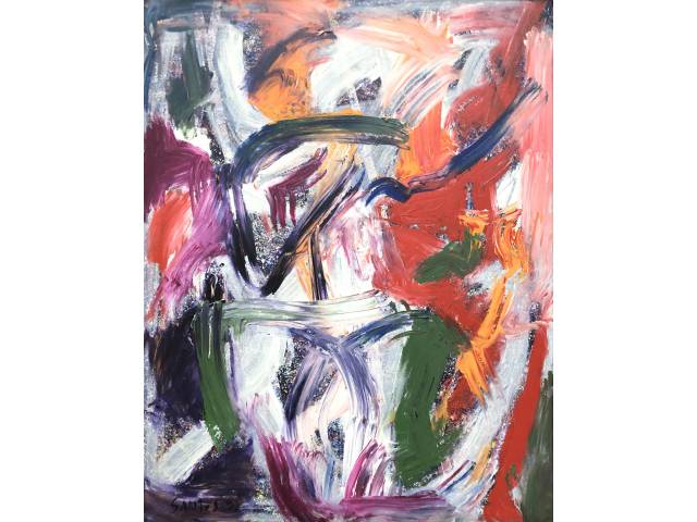 Dudu Santos acrílica sobre tela 150 x 120 cm intitulada "Dança" assinada CIE  e datada verso 1992