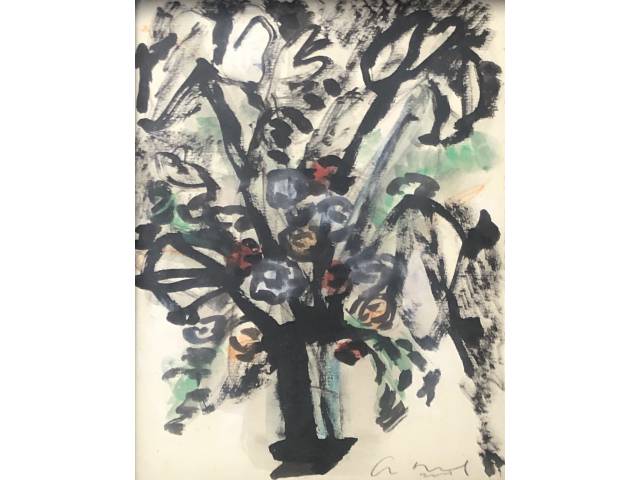 Cabral (Antonio Helio Cabral) técnica mista sobre cartão 29 x 21 cm "Flores" assinada CID