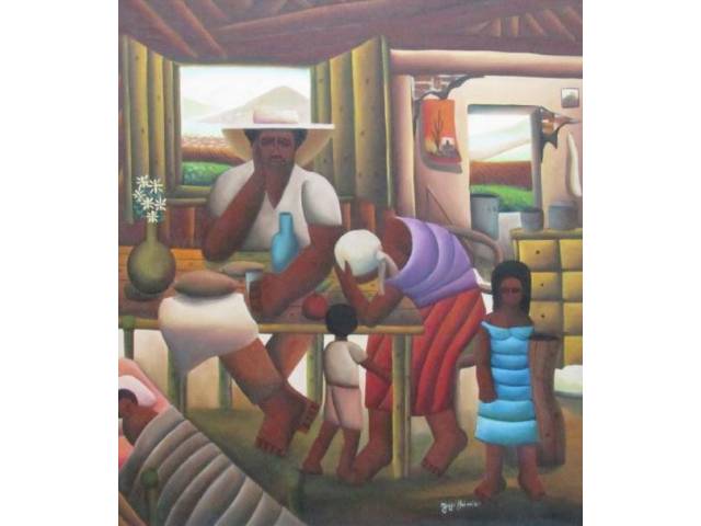 Yuji Arimizu óleo sobre tela 80 x 70 cm "Família"  assinada CID