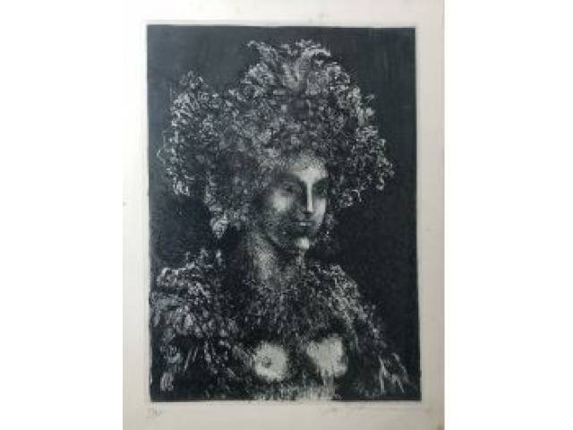 Marcelo Grassman gravura 38 x 28 cm "Figura Feminina" assinada CID tiragem 70/100 com biografia do artista no verso