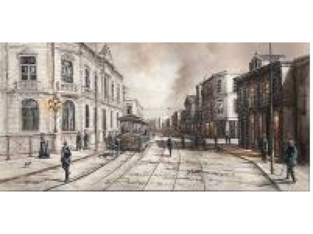 Marangoni - óleo sobre tela 49 x 100 cm " Rua Direita" retratando ano 1895 ass. CIE verso  ano 2008