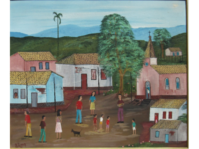 Olímpio Santos Bezerra - óleo sobre tela 50 x 60 cm "Tocando 8 Baixos " ass. CIE e verso ano 1981 com certificado do artista