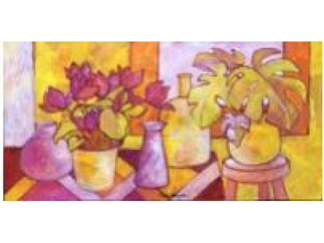 Ana Goldberger Acrílico sobre tela 50 x 90 cm intitulada "Pot de Fleurs" assinada CID