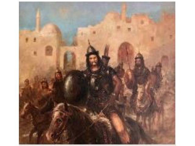 Costa Junior óleo sobre tela 99 x 78 cm "Guerreiros" assinada CID