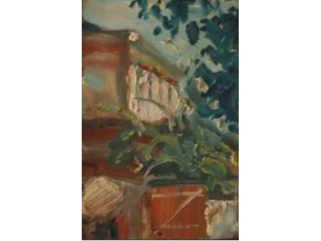 Aldo Bonadei óleo sobre papel telado 18 x 13,4 cm “Paisagem” Com certificado de Soraia Cals Escritório de Arte