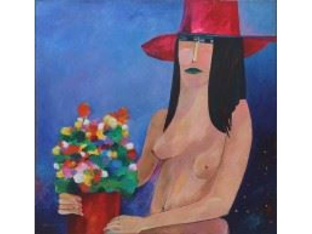 Aldemir Martins acrílica sobre tela 130 x 130 cm “Mulher com Flores” ass. inferior esquerdo 1984