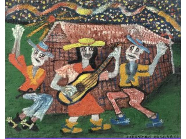 José Antonio da Silva - óleo sobre eucatex 48 x 64cm "Festa no Arraial" ass. CID ano 1966