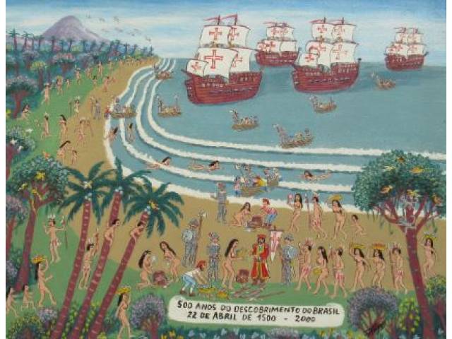 Tavares - acrílico sobre tela 39 x 49 cm “ 500 Anos do Descobrimento do Brasil 22 abril 1500 – 2000” ass. CID