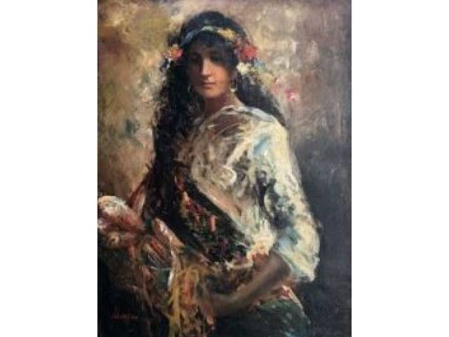 Lamesi (Temistocle Lamesi) óleo sobre tela 101 x 76 cm "Figura Feminina" assinada e datada (1870-1957) CIE e localizada Itália
