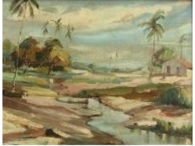 Jonas Mesquita óleo sobre madeira 38 x 48 cm "Sem título" assinada e datada 1951