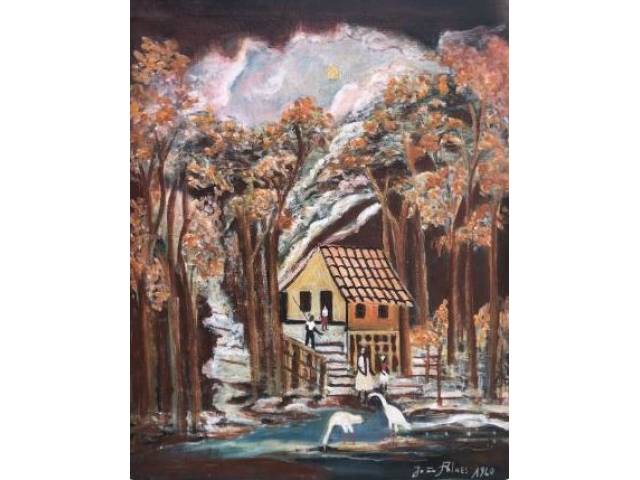 João Alves - óleo sobre tela 81x65cm "Paisagem c/casa de Fazenda" ass. CID e datado 60 com etiqueta A galeria