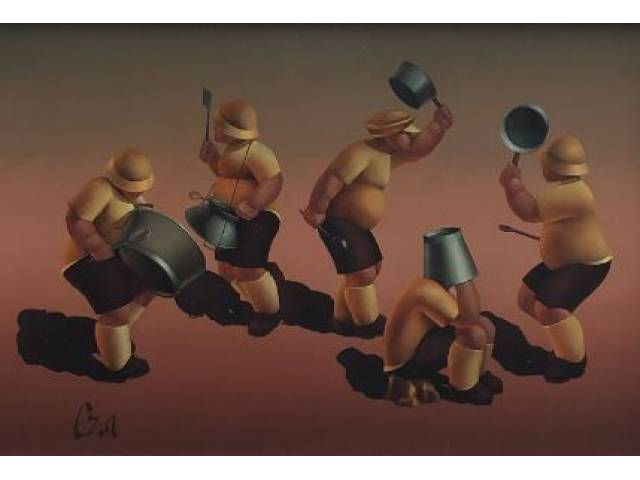Daniel Carranza - óleo sobre eucatex 22 x 33 cm " Banda de Panela" ass. CIE