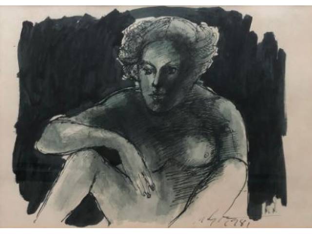 Marcelo Grassmann técnica Mista 29 x 42 cm " Figura Feminina" ass. CID ano 1981