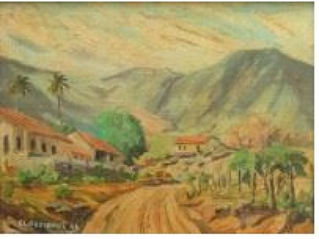 Claudionor Braga óleo sobre madeira 29 x 39 cm intitulada "Serra de Maranguape/CE" assinada e datada 1946 CID