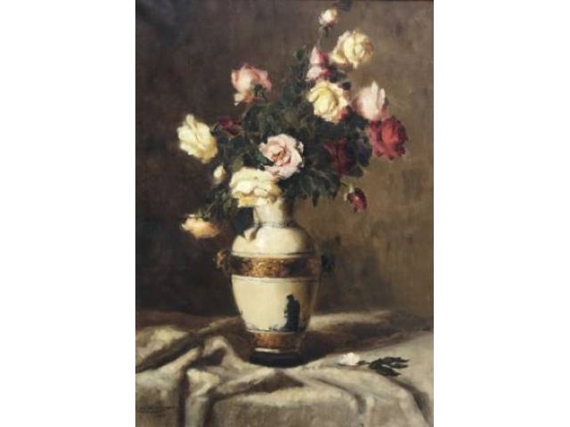 Edgard Oehlmeyer óleo sobre tela 80 x 59 cm "Vaso de Flor" ass. CIE ano 1951