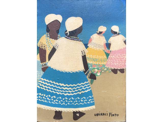 Ubiraci Pinto óleo sobre tela 22 x 16 cm "Baianas" assinada CID