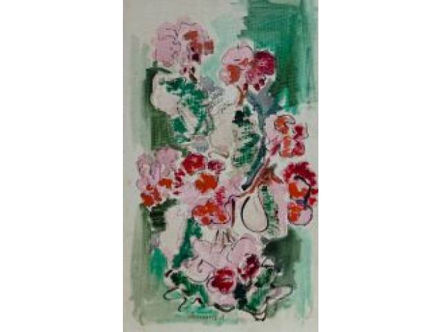 Jeannette-A técnica mista sobre tela 50 x 30 cm "Flores" ass. centro inferior