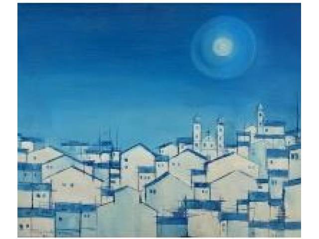 Raimundo Collares - óleo sobre tela 46x50cm "Casarios" ass. CIE datada 1964 com etiqueta A Galeria no verso