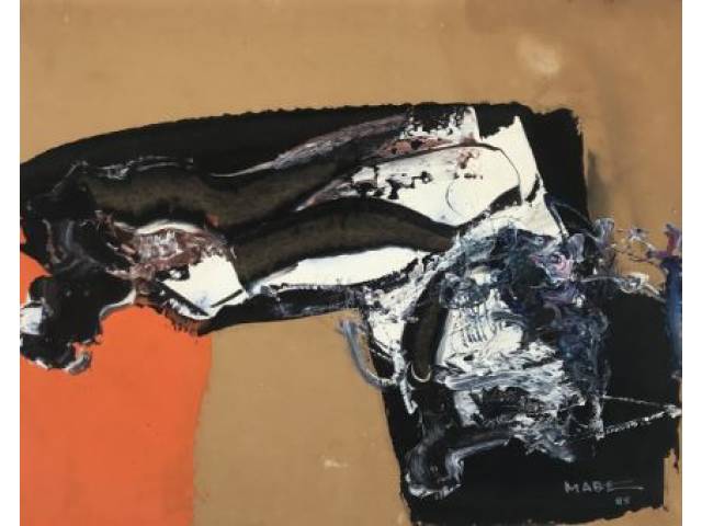 Manabu Mabe  acrílica sobre cartão sobre madeira  50 x 60 cm "Sem Titulo" ass. CID1985 - Certificado Autenticidade emitido pelo Instituto Manabu Mabe