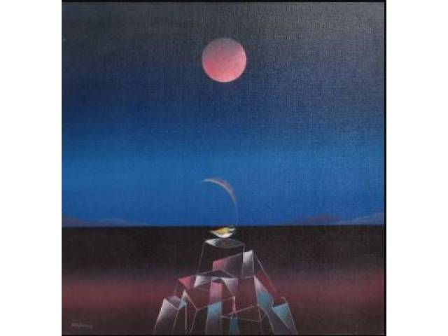 Braz Dias acrílica sobre tela 40 x 40 cm "Pássaro e Luar" ass. CIE ano 1982