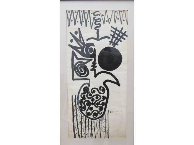 Niobe Xandó nanquim sobre papel 72 x 33 cm "Sem título" ass. CID Paris, 1969 Ass.loc. Paris, inc. Projeto NX 01C00/0452-27/03/00 no verso
