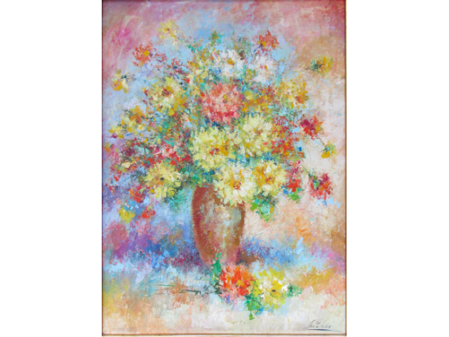Gilda Lisboa óleo sobre madeira 80 x 60 cm "Flores" ass. CID