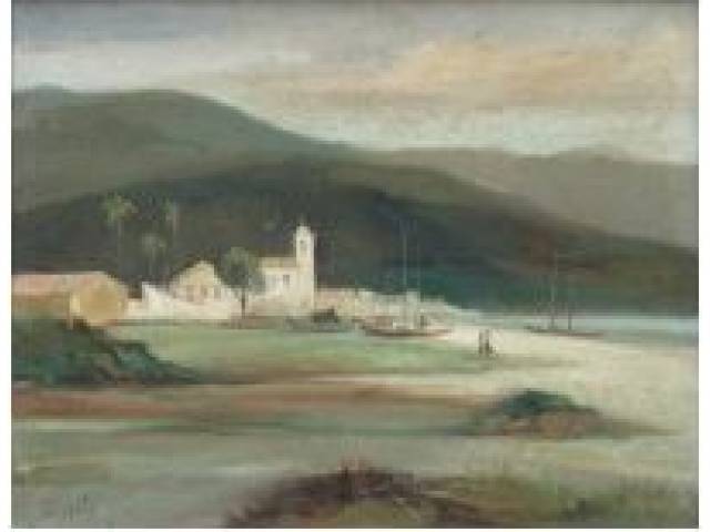 Pellegatta Óleo sobre tela de  40 x 50 cm " Prainha" ass. CIE tela craquelada