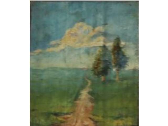 Aldo Bonadei óleo sobre tela colada sobre cartão 13 x 11 cm “Duas Árvores” Com certificado de Soraia Cals Escritório de Arte