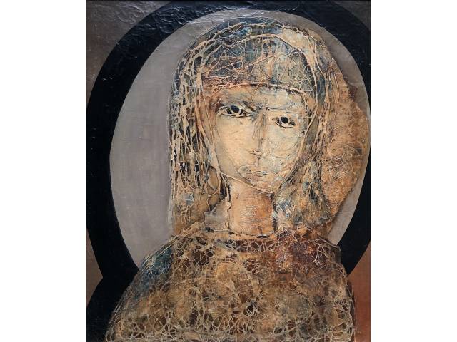 Bernardo Cid técnica mista sobre tela 60 x 50 cm "Madona" assinada verso