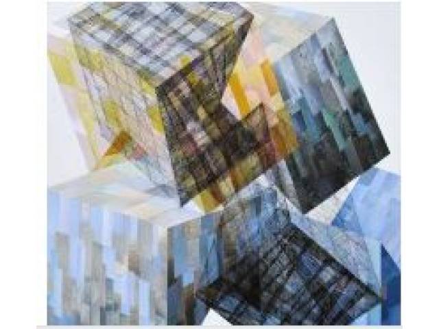 Dolly Michailovska técnica mista - acrílico, colagem, bico de pena sobre MDF 70 x 70 cm "Equilíbrio Instável 1" ass. verso 2014