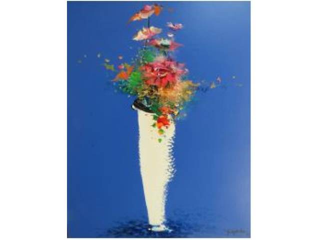 Yugo Mabe acrílica sobre tela 49 x 39,5 cm "Vaso de Flores" assinada CID e verso datada 2007