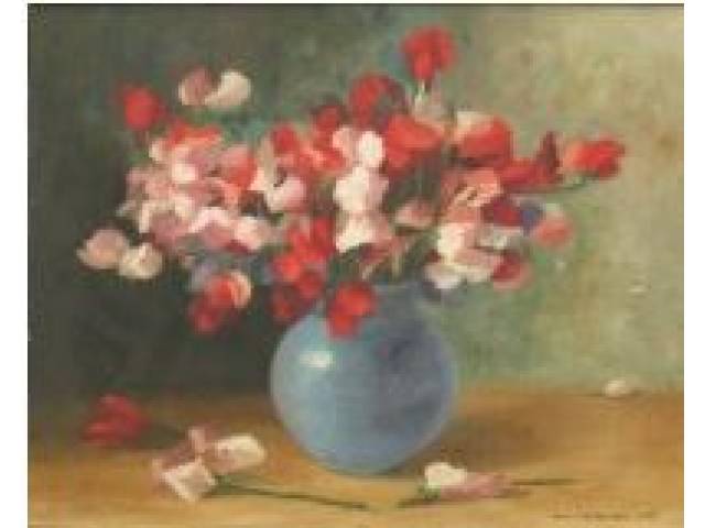 Washington Abreu - óleo sobre tela 37 x 45 cm "Vaso com Flores" ass. CID datado 1947(pequeno remendo no verso)