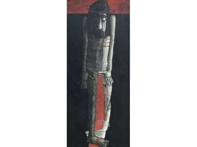 Inos Corradin - óleo sobre tela 116 x 50 cm "Cristo" ass. CSE