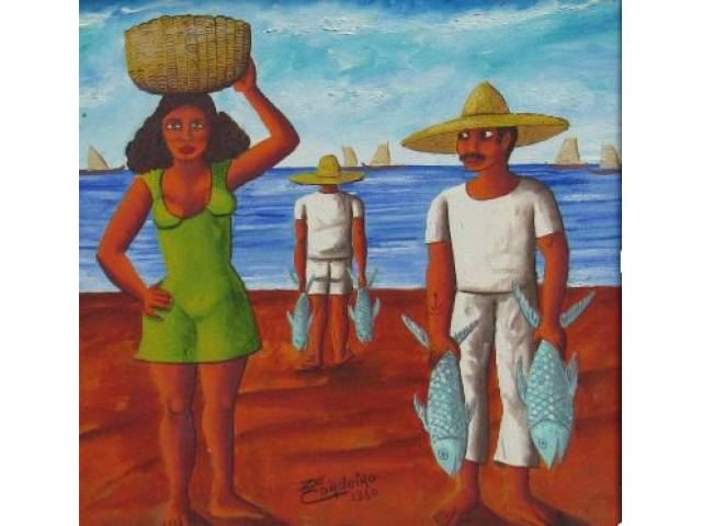 Zé Cordeiro óleo sobre tela 30 x 30 cm "Mulata Chica Onça e Macario Capenga" ass. centro inferior ano 1980