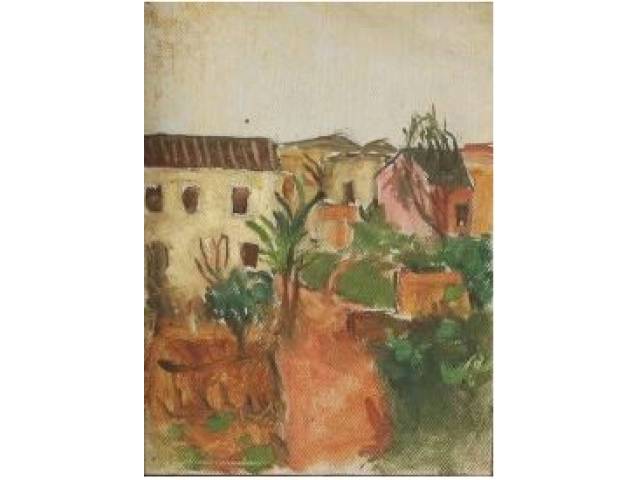 Aldo Bonadei óleo sobre madeira 15 x 10 cm “Paisagem” ass. verso 1929 Com certificado de Soraia Cals Escritório de Arte