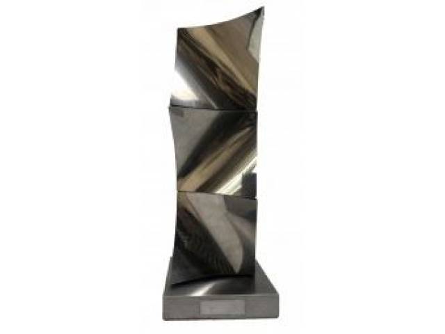 Yutaka Toyota escultura articulada em aço inox e madeira 25 x 10 x 10 cm "Sem Titulo" assinada base tiragem 21/150