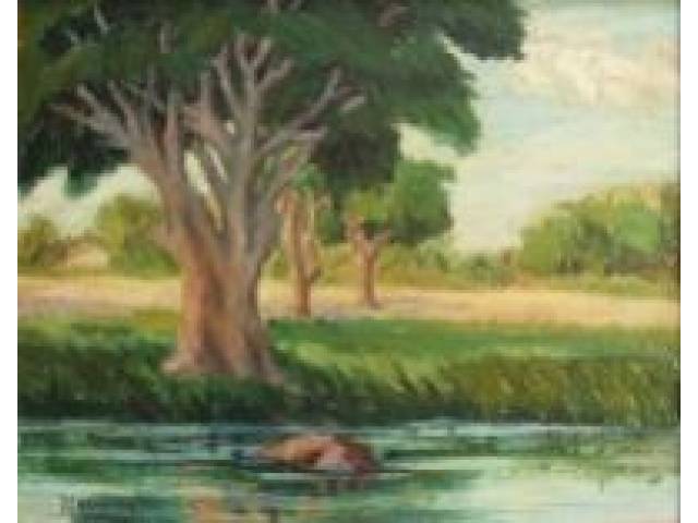 Jonas Mesquita óleo sobre tela 40 x 50 cm intitulada "Sitio Cristo Rei" assinada e datada 1947 CID e verso