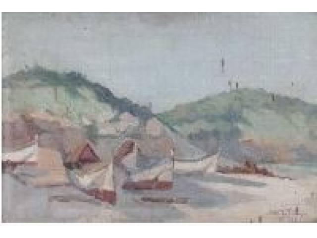 Dakir Parreiras  óleo sobre tela 37 x 43 cm "Barcos"  localizado Rio de Janeiro assinada  e datada 1924 CID