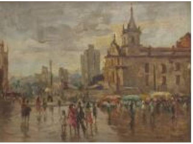 Durval Pereira Óleo sobre eucatex 40 X 52 cm " Praça da Sé" CID 1948