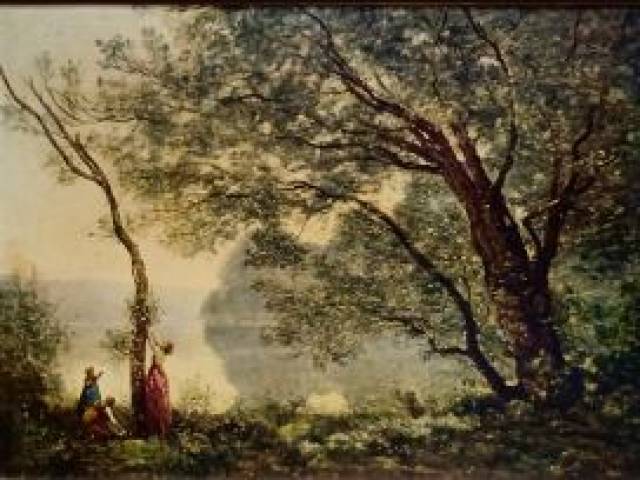 Jean-Baptiste-Camille Corot (1796-1875) impressão sobre tela 43 x 58 cm "Lembrança de Mortefontaine" ass. CID, séc. XIX