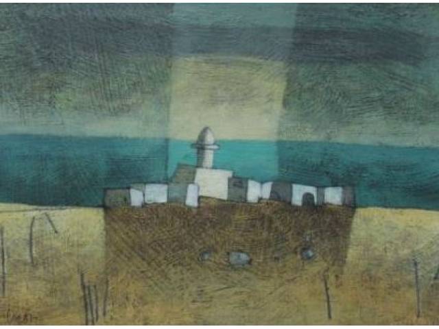 Inos Corradin óleo sobre eucatex 26 x 35 cm "Paisagem do Farol" ass. CIE